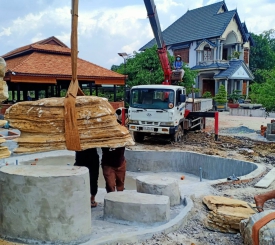 Hình ảnh thi công hồ cá koi thực tế